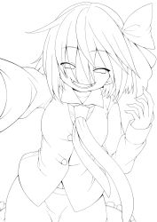 Rule 34 | 1girl, eichi yuu, greyscale, highres, lineart, looking at viewer, monochrome, open mouth, rumia, short hair, smile, solo, touhou