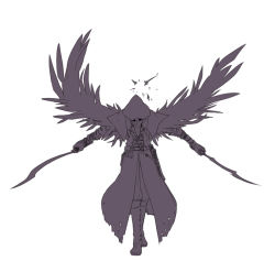 Rule 34 | 1girl, belt, bloodborne, boots, cape, capelet, crowfeather set, dual wielding, eileen the crow, hat, holding, mask, monochrome, murai shinobu, pouch, solo, sword, weapon