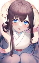 1girl :p aoto_neko black_hair blue_eyes blush chinese_zodiac colored_inner_hair commentary_request highres japanese_clothes kimono long_hair looking_at_viewer multicolored_hair new_year original snake solo tongue tongue_out white_kimono year_of_the_snake