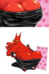 Rule 34 | 1boy, ass, colored skin, cow and chicken, gyosone, heart, horns, lips, pout, red skin, the red guy, what