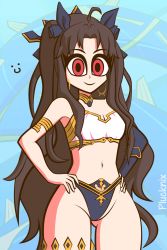 Rule 34 | 1girl, animated, animated gif, armlet, artist name, atomic wedgie, between labia, black hair, black panties, blush, bra, breasts, choker, cleft of venus, detached sleeves, embarrassed, fate/grand order, fate (series), frontal wedgie, gluteal fold, gold trim, hand on own hip, highleg, highleg panties, highres, humiliation, ishtar (fate), long hair, long sleeves, looking at viewer, navel, open mouth, panties, partially visible vulva, plucknix, pussy, red eyes, single sleeve, small breasts, stomach, thighs, twintails, two side up, underwear, wedgie, white bra