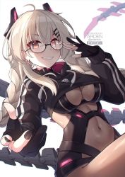 Rule 34 | 1girl, adjusting eyewear, ardenlolo, artist name, black nails, breasts, cropped hoodie, glasses, gloves, hood, hoodie, indie virtual youtuber, jacket, large breasts, long hair, looking at viewer, mechanical tail, nail polish, outstretched hand, partially fingerless gloves, red eyes, saruei (vtuber), scar, scar across eye, scar on face, silver hair, simple background, smile, tail, underboob, virtual youtuber