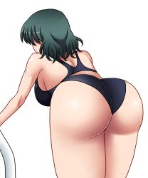Rule 34 | 1girl, amazon (taitaitaira), ass, back, bent over, breasts, competition swimsuit, female focus, green hair, highres, kazami yuuka, large breasts, one-piece swimsuit, simple background, solo, swimsuit, touhou, wet