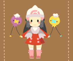 Rule 34 | 00s, 1girl, alternate color, beanie, blush, boots, brown background, creatures (company), dawn (pokemon), drifloon, flat color, game freak, gen 4 pokemon, hat, holding hands, nintendo, no lineart, pink footwear, pokemon, pokemon (creature), pokemon dppt, shiny and normal, shiny pokemon, smile