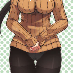 Rule 34 | 1girl, black pantyhose, breasts, close-up, crotch seam, head out of frame, impossible clothes, impossible shirt, impossible sweater, lowres, murakami murako, original, panties, panties under pantyhose, pantyhose, ribbed sweater, shirt, solo, sweater, tetsuwan syoujo, thigh gap, thighband pantyhose, thighs, underwear, white panties
