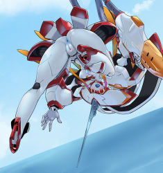 Rule 34 | 1girl, android, anus, ass, bad id, bad pixiv id, blush, breasts, cleft of venus, darling in the franxx, high heels, horn, humanoid robot, jumping, mecha, medium breasts, nipples, pochincoff, pussy, robot, solo, strelizia