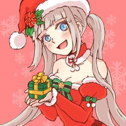 Rule 34 | 1girl, blue eyes, blush, breasts, brittany shrewsbury, christmas, cleavage, long hair, looking at viewer, open mouth, smile, solo, twintails, wild arms, wild arms: million memories