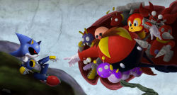 Rule 34 | 1boy, antennae, buzz bomber, caterkiller, coconuts (sonic), crab, crabmeat (sonic), dr. eggman, drill, facial hair, fine art parody, glasses, grounder, jaws (sonic), looking at another, metal sonic, moto bug, mustache, non-humanoid robot, parody, robot, sega, sonic (series), sonic the hedgehog (classic), the creation of adam