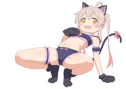 Rule 34 | 1girl, ahoge, animal ear fluff, animal ears, animal hands, arm support, black bra, black footwear, black gloves, black panties, blush, bow, bow panties, bra, brown eyes, brown hair, cat cutout, cat ears, cat lingerie, cat tail, clothing cutout, fake animal ears, fake tail, gloves, hand on own chest, heijialan, highres, leaning back, lingerie, long hair, meme attire, onii-chan wa oshimai!, open mouth, oyama mahiro, panties, paw gloves, paw shoes, solo, spread legs, squatting, tail, thighs, twintails, underwear, underwear only