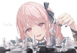 Rule 34 | 1other, :o, absurdres, akiyama mizuki, anataa, chess piece, highres, looking at viewer, matching hair/eyes, pink eyes, pink hair, solo, uniform