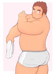 Rule 34 | 1boy, 3c pan, ass, back, bara, belly, blush, boxers, brown hair, cowboy shot, facial hair, facial scar, fat, fat man, from side, grey male underwear, tamamura gunzo, highres, holding, holding towel, long sideburns, male focus, male underwear, muscular, muscular male, pectorals, scar, scar on cheek, scar on face, short hair, sideburns, solo, spiked hair, stubble, sweatdrop, thick eyebrows, thick thighs, thighs, tokyo houkago summoners, topless male, towel, underwear, underwear only
