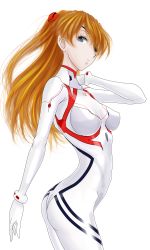 Rule 34 | 1girl, absurdres, artist request, ass, blue eyes, bodysuit, breasts, brown hair, cowboy shot, evangelion: 3.0+1.0 thrice upon a time, expressionless, hair between eyes, highres, interface headset, long hair, looking at viewer, neon genesis evangelion, pilot suit, plugsuit, rebuild of evangelion, shiny clothes, skin tight, solo, souryuu asuka langley, two side up, very long hair, white bodysuit, wide hips