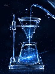 Rule 34 | blue background, blue theme, cocon (cocon q), coffee maker, glass, glint, light particles, no humans, original, pouring, simple background, still life, water, water drop