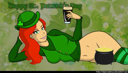 Rule 34 | alcohol, ampersandxyz, beer, gold, green eyes, looking at viewer, red hair, saint patrick&#039;s day