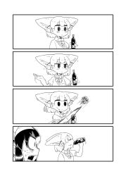 Rule 34 | 2girls, 4koma, animal ears, bottle, bow, bowtie, check commentary, closed eyes, comic, commentary request, common raccoon (kemono friends), cup, drinking glass, fennec (kemono friends), fox ears, greyscale, highres, holding, holding bottle, ino (tellu0120), kemono friends, monochrome, multiple girls, open mouth, raccoon ears, short hair, short sleeves, silent comic, teeth, upper body