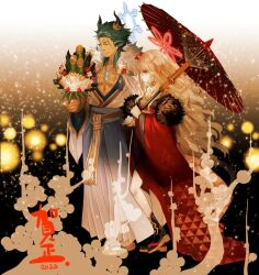 Rule 34 | 1boy, 1girl, 2023, animal ears, askr (fire emblem), askr (new year) (fire emblem), bat ears, black hair, black socks, cow ears, dark-skinned male, dark skin, ear piercing, embla (fire emblem), embla (new year) (fire emblem), fire emblem, fire emblem heroes, full body, fur-trimmed kimono, fur trim, hand fan, holding, holding umbrella, horns, japanese clothes, kimono, long hair, long sleeves, nanathuika, new year, nintendo, official alternate costume, oil-paper umbrella, paddle, paper fan, piercing, red eyes, red hair, sandals, sash, short hair, socks, tabi, tail, umbrella, white hair, white socks, wide sleeves, zouri
