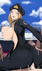 Rule 34 | 10s, 1girl, absurdres, ass, bad id, bad pixiv id, bodysuit, boku no hero academia, breasts, censored, clothed female nude male, clothed sex, day, girl on top, hat, highres, large breasts, mosaic censoring, motion blur, nipples, no bra, nude, open bodysuit, open clothes, outdoors, peaked cap, penis, pussy, reverse cowgirl position, sex, sex from behind, solo, solo focus, straddling, utsushimi kemii, yugo (yugotme97)
