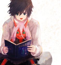 Rule 34 | 10s, 1boy, 1girl, black cloak, black hair, blue eyes, book, cloak, coat, colored sclera, colored skin, couple, darling in the franxx, fur trim, green eyes, grey coat, highres, hiro (darling in the franxx), holding, holding book, hood, hooded cloak, horns, long hair, oni horns, parka, pink hair, red horns, red pupils, red sclera, red skin, renkoma, short hair, sitting, sitting on lap, sitting on person, winter clothes, winter coat, aged down, zero two (darling in the franxx)