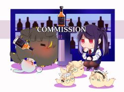 Rule 34 | 1girl, 5others, animal ears, animalization, bar (place), chibi, commission, crossover, cup, drinking glass, drunk, eyepatch, furball, g36 (girls&#039; frontline), girls&#039; frontline, hk416 (girls&#039; frontline), jack daniel&#039;s, jill stingray, lee-enfield (girls&#039; frontline), m16a1 (girls&#039; frontline), maid headdress, monocle, multiple others, purple hair, sweatdrop, tail, va-11 hall-a, yuutama2804