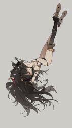 Rule 34 | 1girl, armlet, arms up, asymmetrical legwear, bare shoulders, bikini, black bikini bottom, black hair, black ribbon, black sleeves, black thighhighs, breasts, chinese commentary, closed mouth, crossed ankles, detached sleeves, earrings, eyebrows hidden by hair, fate/grand order, fate (series), floating hair, gem, gold earrings, gold footwear, gold trim, hair ribbon, highres, hoop earrings, ishtar (fate), jewelry, legs up, long hair, long legs, looking at viewer, medium breasts, navel, neck ring, poleyn, red eyes, red gemstone, revealing clothes, ribbon, sepia background, shaded face, signature, single sleeve, single thighhigh, solo, stomach, swimsuit, thighhighs, thighs, tiara, two side up, upside-down, very long hair, zhibuji loom