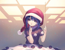 Rule 34 | 1girl, :o, ainy, bad id, bad pixiv id, blue eyes, blue hair, chestnut mouth, collar, doremy sweet, dress, eyebrows, finger to mouth, hat, index finger raised, nightcap, open mouth, pom pom (clothes), short sleeves, shushing, solo, touhou, turtleneck, upper body