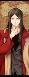 Rule 34 | 1boy, bad id, bad pixiv id, black eyes, black hair, brown eyes, fate/zero, fate (series), finger to mouth, highres, long hair, lord el-melloi ii, male focus, aged up, solo, waver velvet, zkxandy