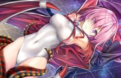 Rule 34 | 1girl, arms up, bb (fate), bb (fate) (all), bb (swimsuit mooncancer) (fate), bb (swimsuit mooncancer) (fate) (cosplay), bb (swimsuit mooncancer) (third ascension) (fate), blush, bow, breasts, cape, cosplay, eyes visible through hair, fate/grand order, fate (series), hair bow, koyuki (kotatsu358), light purple hair, looking at viewer, mash kyrielight, medium breasts, purple eyes, ribbon, short hair, sideboob, solo, star (symbol), starry background, swimsuit, tentacles