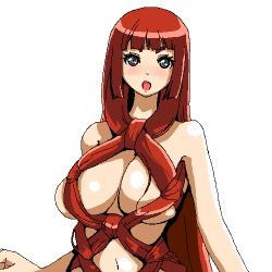 Rule 34 | 1girl, artist request, bdsm, bondage, bound, breasts, character request, huge breasts, lowres, nude, oekaki, red hair, solo