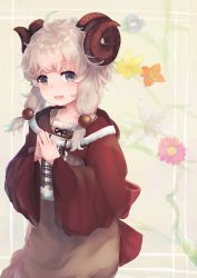 Rule 34 | 1girl, bad id, bad pixiv id, blonde hair, capelet, dress, flower, hair ornament, highres, hood, horns, inushida (dogsheepsheep), low twintails, messy hair, original, sheep girl, sheep horns, short hair, solo, twintails