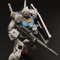 3d absurdres beam_rifle blender_(medium) character_name commentary energy_gun english_commentary english_text gradient_background gundam highres machinery mecha mecha_focus mjeff mobile_suit mobile_suit_gundam no_humans realistic robot roundel rx-78-2 science_fiction scope shadow shield v-fin weapon