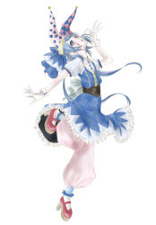 Rule 34 | 1girl, alternate costume, blue eyes, blue hair, bow, cirno, gloves, hair bow, hat, jester, jester cap, matching hair/eyes, mo2ica, monicanc, short hair, solo, touhou