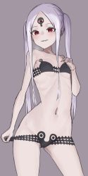 Rule 34 | 1girl, abigail williams (fate), abigail williams (swimsuit foreigner) (fate), abigail williams (swimsuit foreigner) (first ascension) (fate), absurdres, bare shoulders, bikini, black bikini, blush, bow, breasts, collarbone, colored skin, duplicate, fate/grand order, fate (series), forehead, grin, highres, keyhole, kopaka (karda nui), long hair, looking at viewer, navel, parted bangs, red eyes, sidelocks, small breasts, smile, solo, swimsuit, teeth, thighs, third eye, white hair