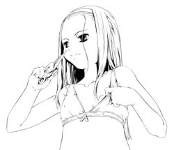 Rule 34 | 1girl, bikini, bikini top only, breasts, collarbone, expressionless, greyscale, holding, kyoutarou, long hair, monochrome, nipples, original, scissors, simple background, small breasts, solo, suzuki kyoutarou, swimsuit, white background