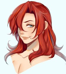 Rule 34 | 1girl, aiphelix, blue eyes, collarbone, dark red hair, grey eyes, hair over one eye, highres, long hair, looking at viewer, mole, mole under mouth, original, simple background, sketch, smile, upper body