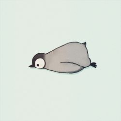 Rule 34 | animal focus, ayu (mog), baby penguin, bird, blue background, from side, lowres, lying, no humans, on stomach, original, penguin, simple background