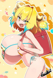 Rule 34 | 1girl, blonde hair, bombergirl, breasts, crime prevention buzzer, highres, huge breasts, oppai loli, pine (bombergirl), solo, toudori