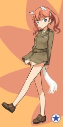 1girl animal_ears blue_eyes female_focus francie_gerard full_body horse_girl military military_uniform no_socks non-web_source red_hair shimada_fumikane smile solo strike_witches strike_witches:_katayoku_no_majo-tachi tail twintails world_witches_series