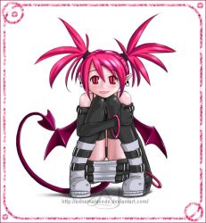 Rule 34 | 00s, 1girl, bad anatomy, bare shoulders, black gloves, black thighhighs, boots, bracelet, collar, demon, disgaea, earrings, elbow gloves, etna (disgaea), female focus, full body, gloves, hugging own legs, jewelry, looking at viewer, makai senki disgaea, miniskirt, necklace, panties, pantyshot, pointy ears, poorly drawn, red eyes, red hair, simple background, sitting, skirt, smile, solo, tail, thighhighs, twintails, underwear, upskirt, white background, white panties, white skirt, wings