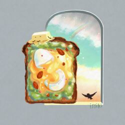 Rule 34 | bird, bread, bread slice, egg (food), food, food-themed creature, food focus, issiki toaki, no humans, original, toast, tofu