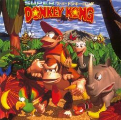 Rule 34 | album cover, animal, ape, banana, bird, cloud, copyright name, cover, diddy kong, donkey kong, donkey kong (series), donkey kong country, expresso, food, forest, fruit, gorilla, jungle, lowres, monkey, mountain, nature, necky, nintendo, no humans, official art, ostrich, outdoors, parrot, rambi, rareware, rhinoceros, sky, slippa, snake, squawks, tree, wasp, zinger