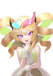 Rule 34 | bad link, blonde hair, dress, evil twin&#039;s trouble sunny, highres, purple eyes, ruliweb, second-party source, standing, sunglasses, tongue, tongue out, twintails, white background, yu-gi-oh!