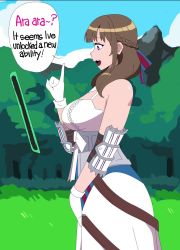 Rule 34 | 1girl, animated, ara ara, armor, belly, belt, blush, bow, breast awe, breast expansion, breasts, breasts out, brown hair, cloud, dress, female focus, fetal movement, gloves, hair bow, hands on belly, holding belly, inflation, large breasts, looking at breasts, lowres, mature female, nipples, noodlemage, oosuki mamako, outdoors, pregnant, purple eyes, rapid pregnancy, sky, solo, standing, topless, transformation, tsuujou kougeki ga zentai kougeki de ni-kai kougeki no okaasan wa suki desu ka?, undressing, video