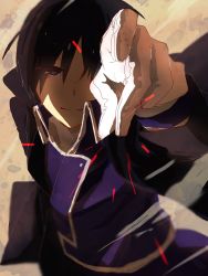 Rule 34 | 1boy, black eyes, black hair, closed mouth, coat, fullmetal alchemist, gloves, highres, looking at viewer, male focus, military, military uniform, purple coat, roy mustang, smile, snapping fingers, solo, tentsuu (tentwo), uniform, white gloves