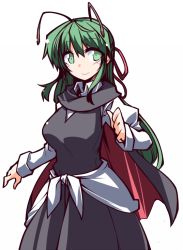 Rule 34 | 1girl, alternate hair length, alternate hairstyle, antennae, breasts, cape, commentary request, green eyes, green hair, hemogurobin a1c, large breasts, long hair, matching hair/eyes, aged up, smile, solo, touhou, wriggle nightbug