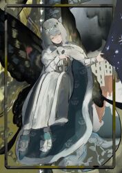 Rule 34 | 1boy, absurdres, blue hair, butterfly wings, cape, closed eyes, closed mouth, crown, fate/grand order, fate (series), highres, insect wings, long sleeves, male focus, oberon (fate), robe, shieriru, short hair, solo, wings