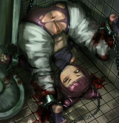 Rule 34 | 1=2, 1girl, angry, anus, ass, bleeding, blood, chain, female focus, guro, han juri, huge ass, looking at viewer, peril, pussy, solo, street fighter, street fighter iv (series), torn clothes, torture, urinal