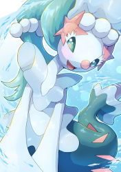 Rule 34 | :d, absurdres, commentary request, creatures (company), fangs, game freak, gen 7 pokemon, green eyes, highres, nintendo, no humans, open mouth, pokemon, pokemon (creature), primarina, signature, smile, solo, tanpakuroom, tongue, water