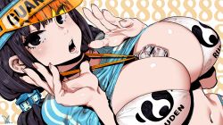 Rule 34 | 1girl, bikini, black eyes, black hair, blush, breasts, ireading, lanmei, large breasts, long hair, looking at viewer, navel, open mouth, original, solo, swimsuit, teeth, twintails, visor cap, whistle, whistle around neck