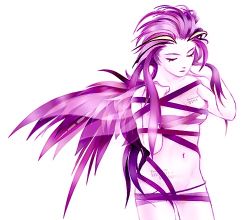 Rule 34 | 1990s (style), 1girl, bad id, bad pixiv id, colored skin, psychic, closed eyes, final fantasy, final fantasy vi, fm77 (artist), lowres, md5 mismatch, monster girl, pink skin, purple hair, ribbon, solo, tattoo, tina branford, trance terra branford, wings