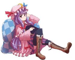 Rule 34 | 1girl, bad anatomy, bad hands, book, boots, female focus, full body, hat, highres, koke (moromiso), long hair, patchouli knowledge, poorly drawn, purple eyes, purple hair, solo, thighhighs, touhou, transparent background